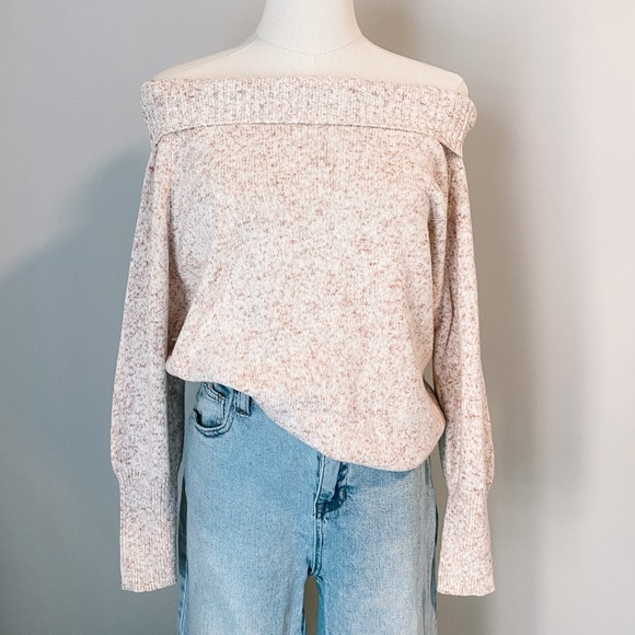 Boat Neck Knit Sweater | Pink White Marl | Dynamite - Picture 1 of 5